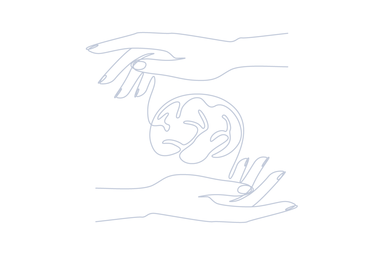 integration, hands enveloping brain