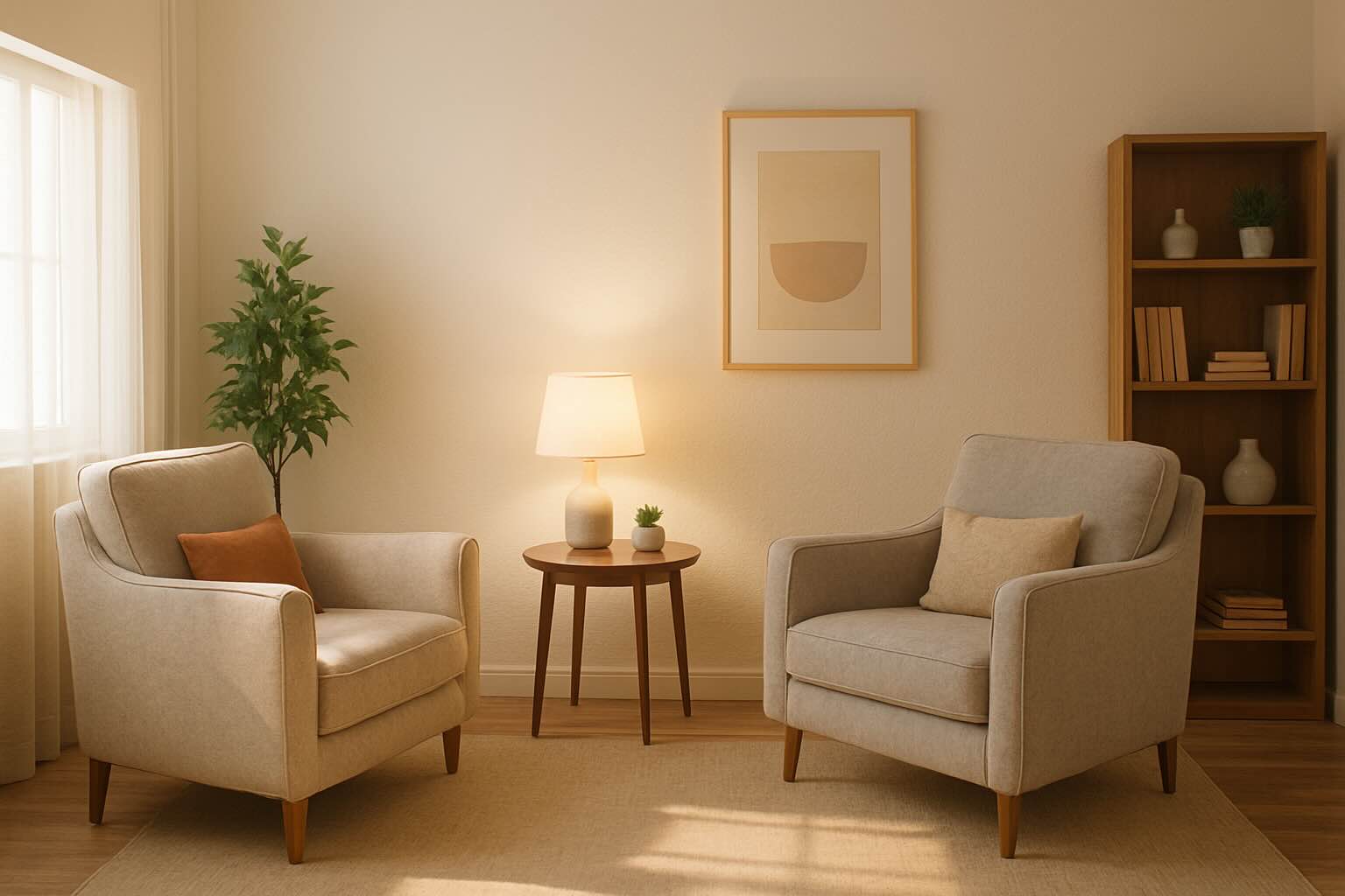 Therapy office with two chairs representing relational approach in Gestalt therapy